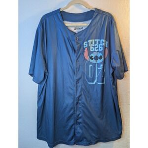 Disney Lilo & Stitch Baseball Jersey Blue Mesh Button Up Shirt 2X Stitch 0357